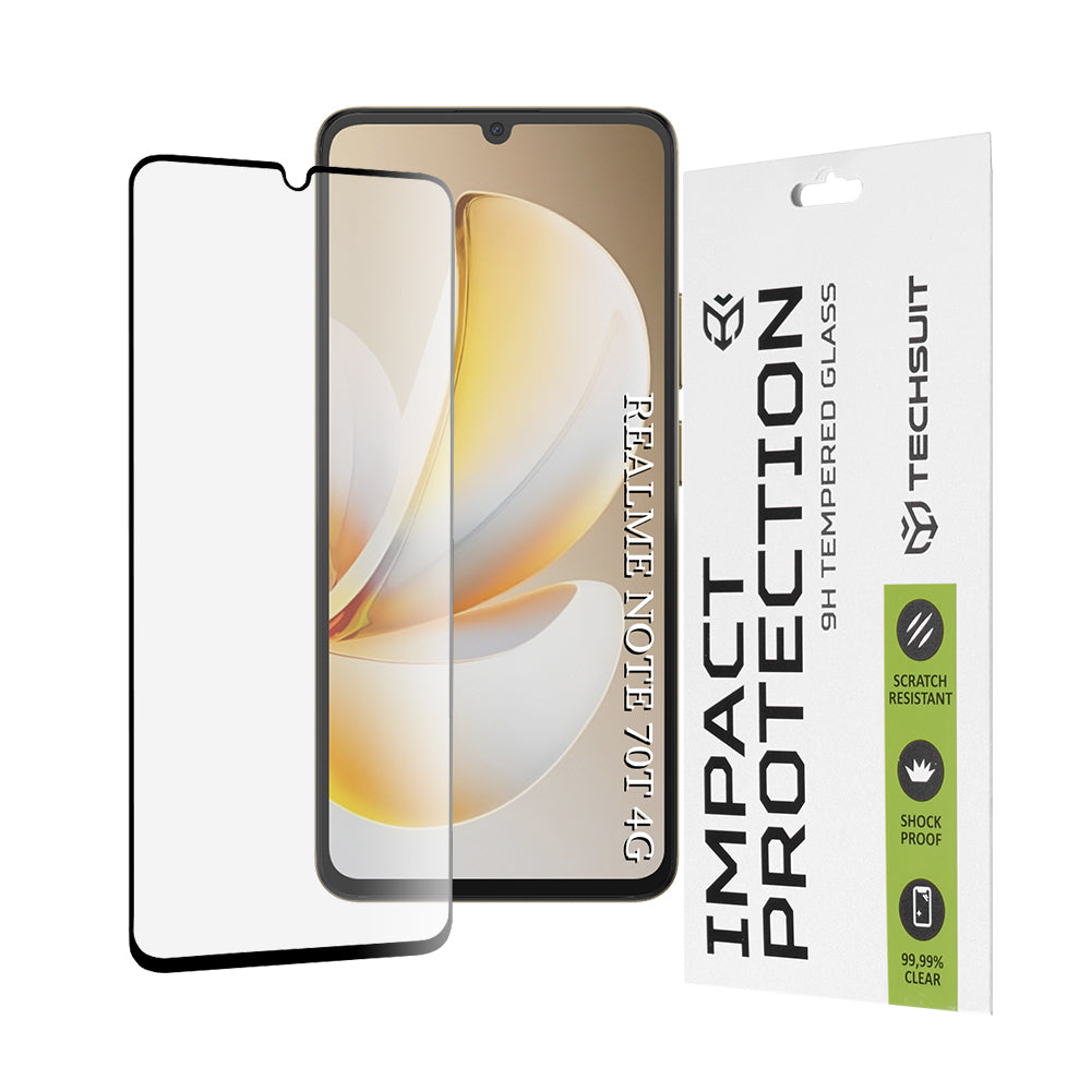 Ochranná fólia na displej Techsuit pre Realme Note 70T, Kalené sklo, Full Glue, 111D, Čierna
