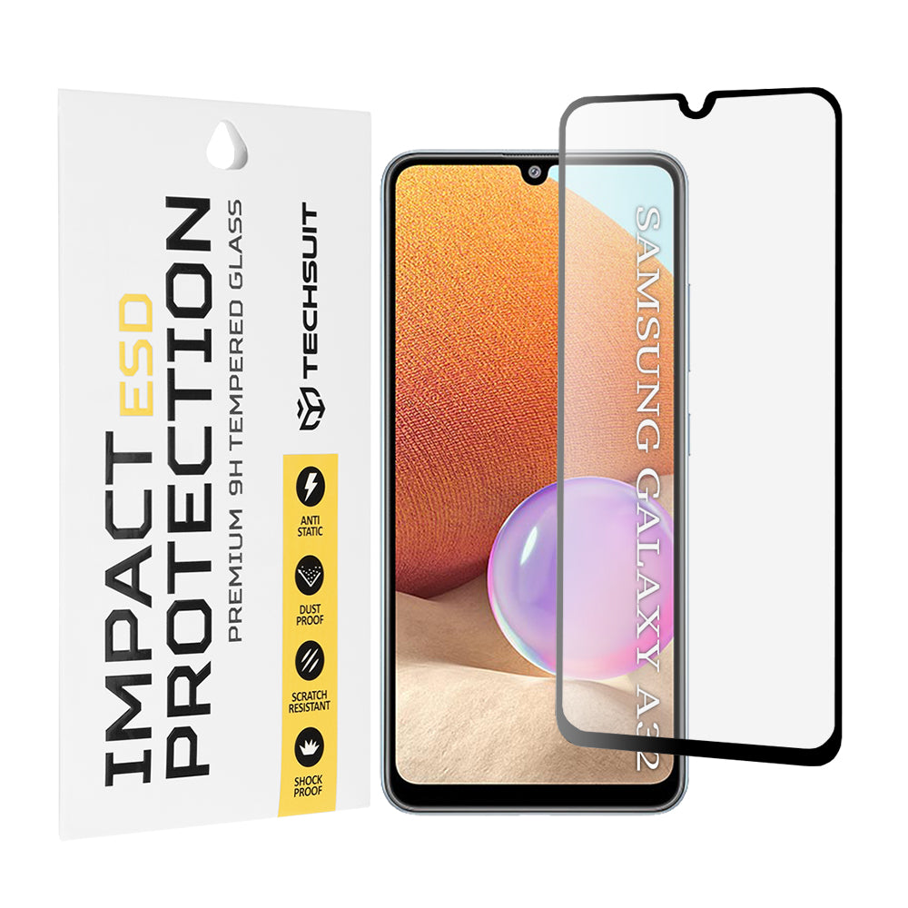 Ochranná fólia na obrazovku Techsuit pre Samsung Galaxy A32 A325, tvrdené sklo, plné lepidlo, čierna