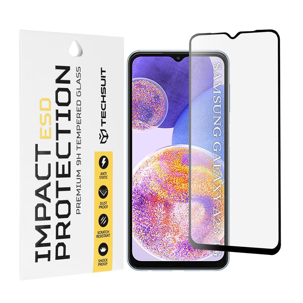 Ochranná fólia na obrazovku Techsuit pre Samsung Galaxy M13 M135 / F13 E135 / A23 5G A236 / A23 A235 / M23 M236, tvrdené sklo, plné lepidlo, čierna