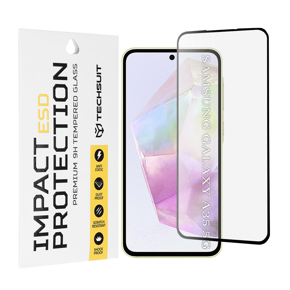 Ochranná fólia na obrazovku Techsuit pre Samsung Galaxy M35 / A55 5G A556 / A35 5G A356, tvrdené sklo, plné lepidlo, čierna