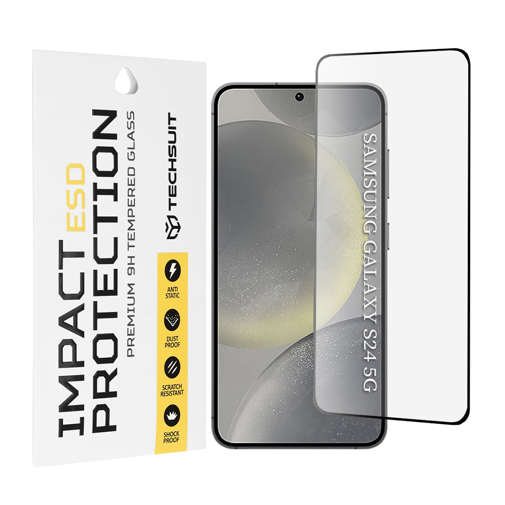 Ochranná fólia na obrazovku Techsuit pre Samsung Galaxy S24 S921, tvrdené sklo, plné lepidlo, čierna