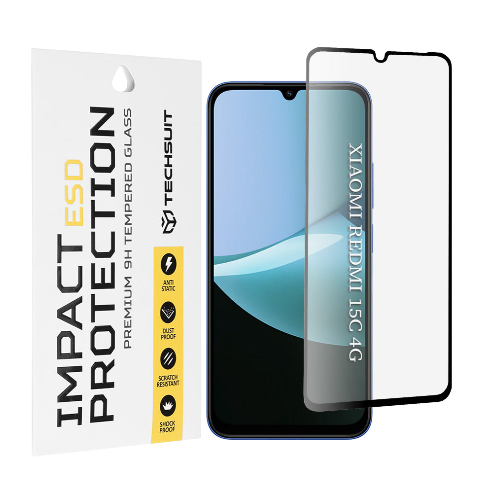 Ochranná fólia na displej Techsuit pre Xiaomi Redmi 15C 5G / 15C 4G, tvrdené sklo, plné lepenie, čierna