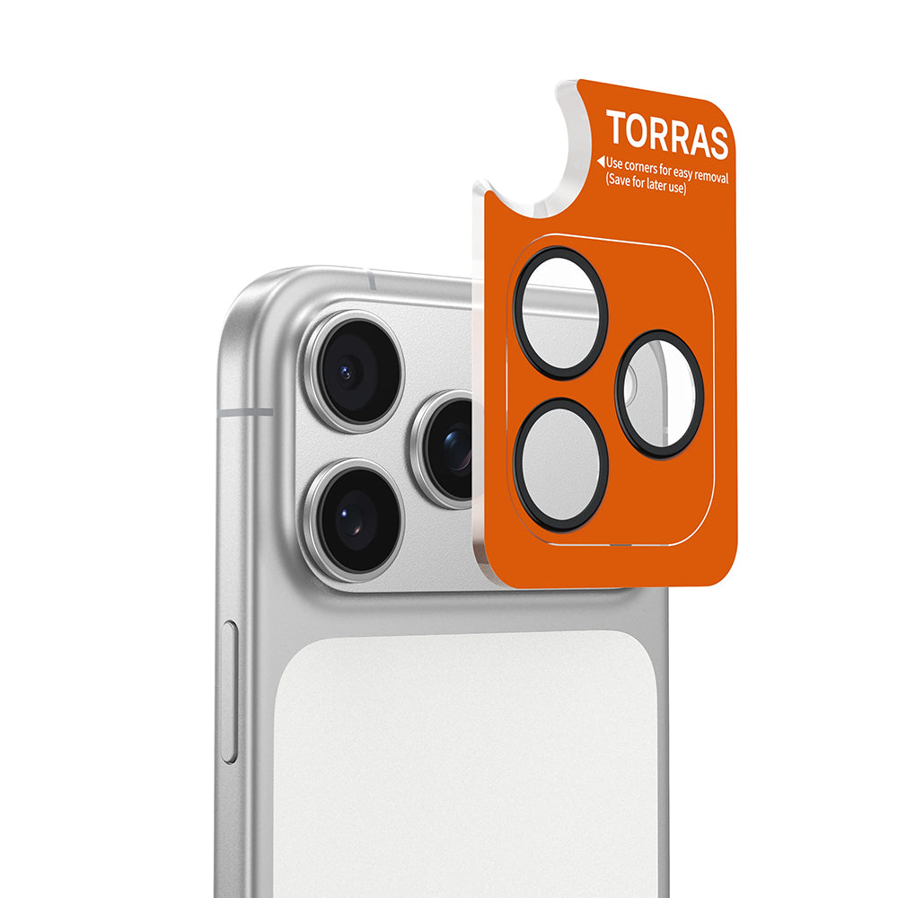Ochranná fólia na zadnú kameru Torras Lensguard pre Apple iPhone 17 Pro Max / 17 Pro, tvrdené sklo, oranžová