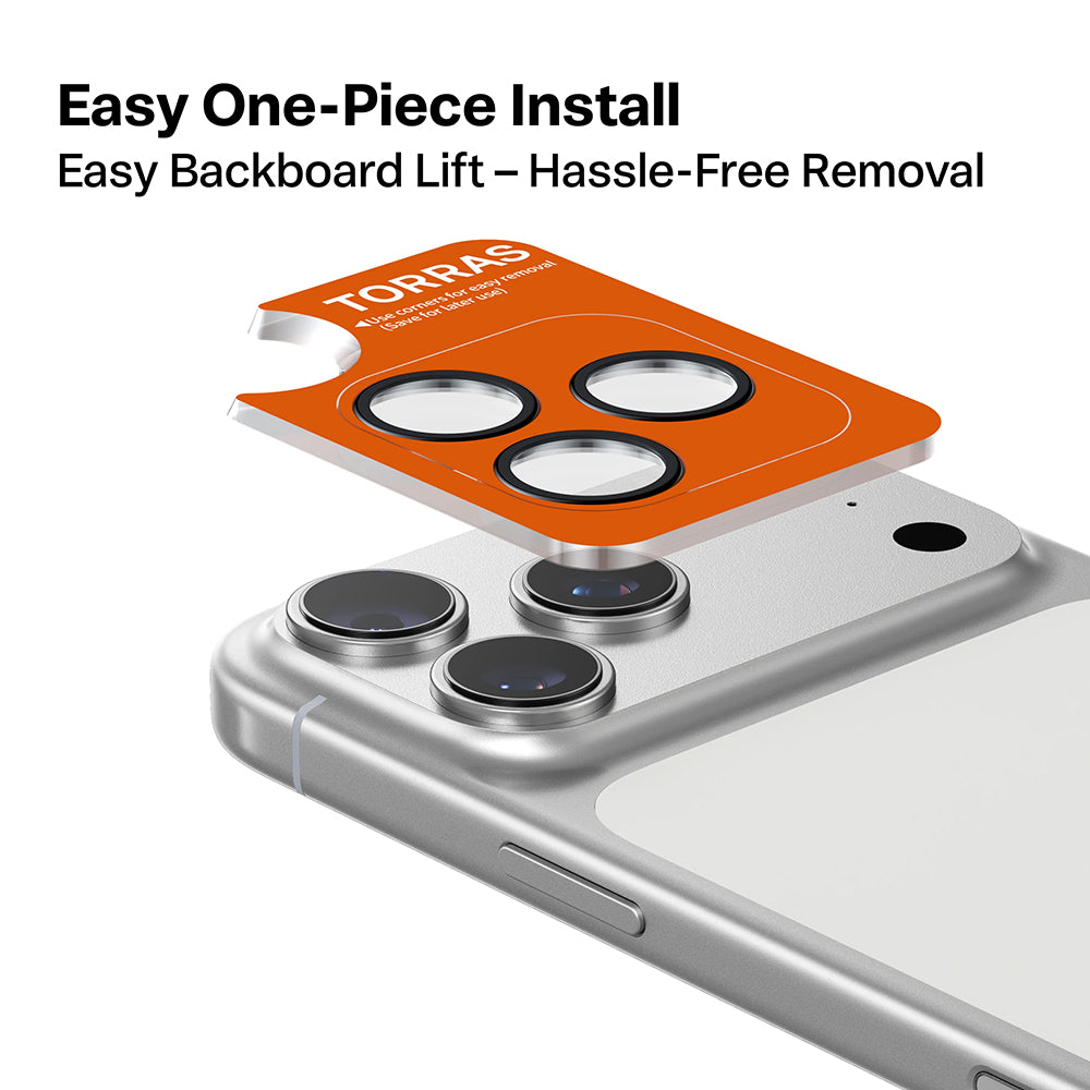 Ochranná fólia na zadnú kameru Torras Lensguard pre Apple iPhone 17 Pro Max / 17 Pro, tvrdené sklo, oranžová