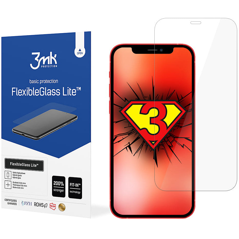 Ochranná fólia na displej 3MK FlexibleGlass Lite pre Apple iPhone 12 / 12 Pro, flexibilné sklo, plné lepidlo