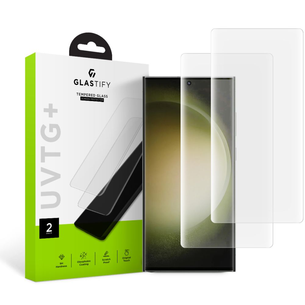 Ochranná fólia na displej GLASTIFY UVTG+ pre Samsung Galaxy S23 Ultra S918, Tvrdené sklo, UV lepidlo, Sada 2 kusy