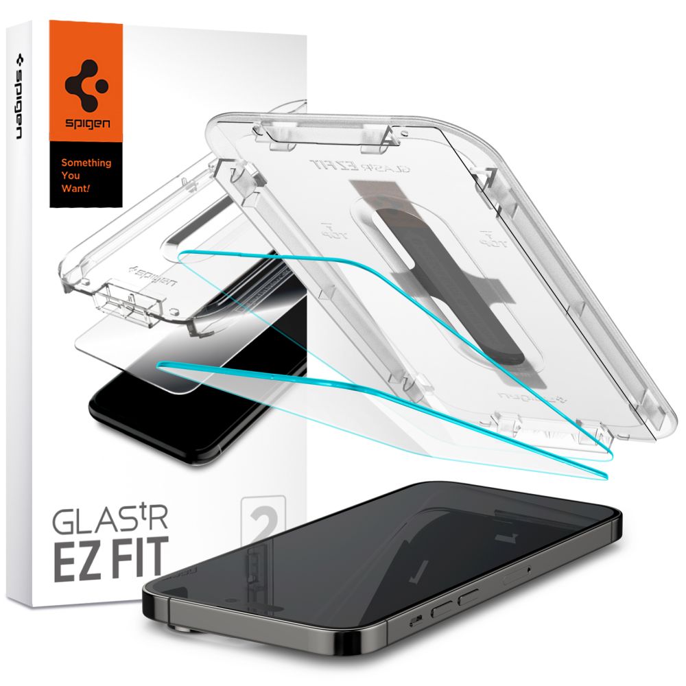 Ochranná fólia na displej Spigen GlastR EZ FIT pre Apple iPhone 14 Pro Max, Tvrdené sklo, Full Glue, Sada 2 kusy AGL05202
