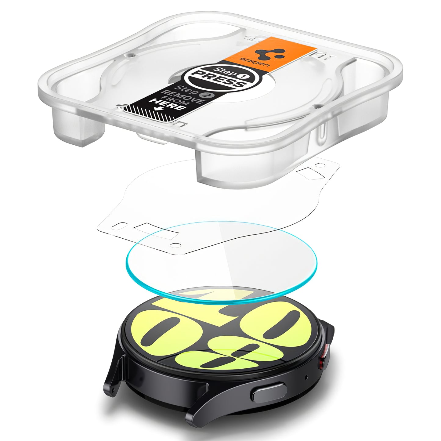 Ochranná fólia Spigen GlastR EZ FIT pre Samsung Galaxy Watch7 / Watch6 / Watch5 / Watch4 44mm Series, Sada 2 kusy, Tvrdené sklo AGL08493