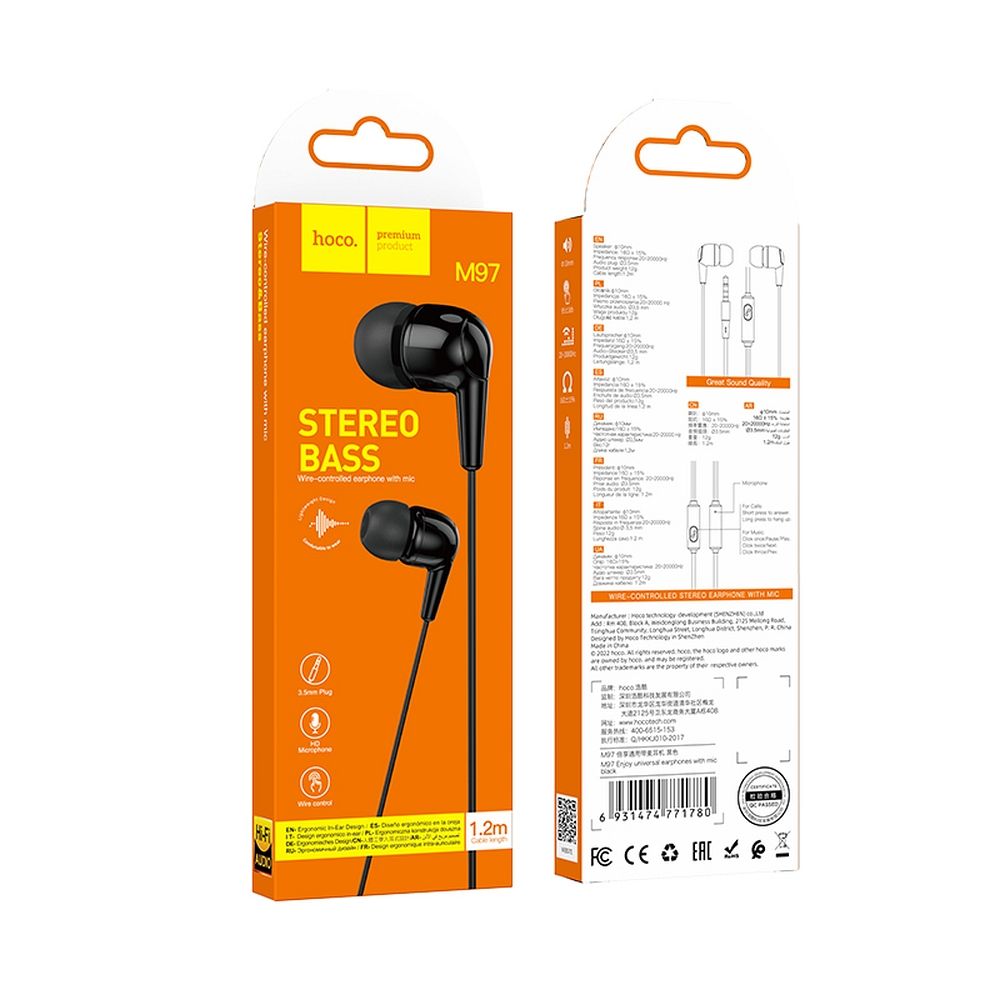 Handsfree 3.5mm HOCO M97, Čierna