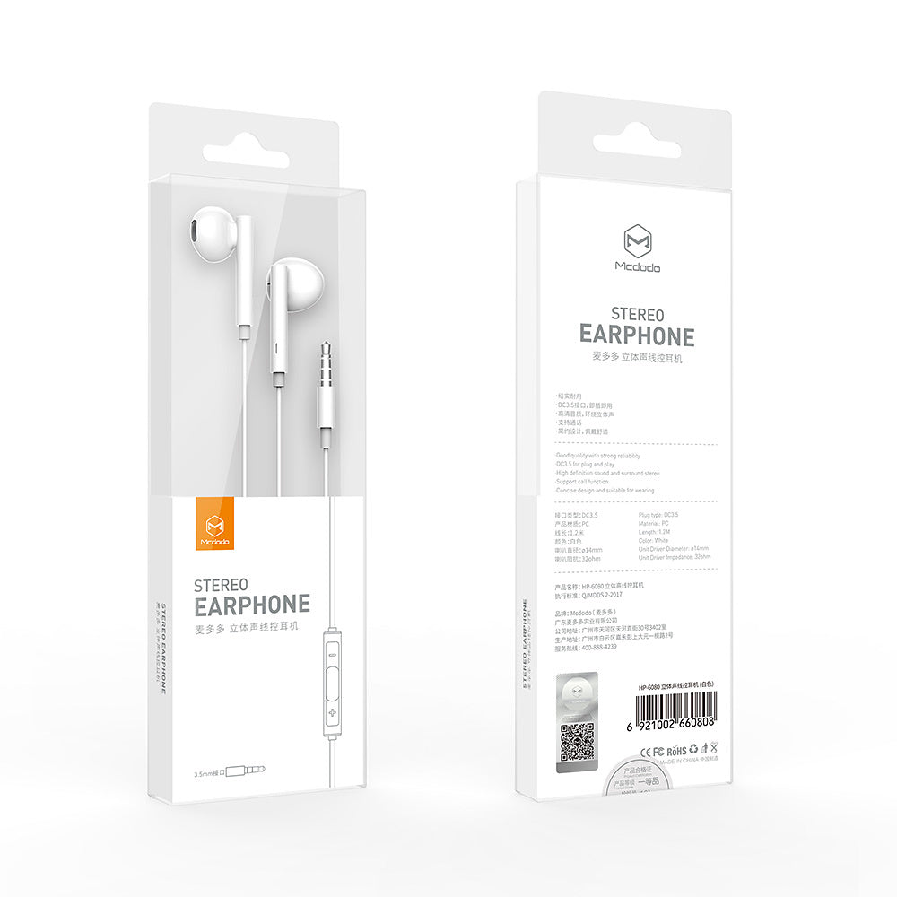 Handsfree 3.5mm McDodo HP-6080 Element, Biela