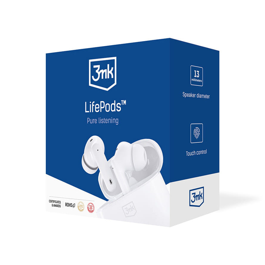 Handsfree Bluetooth 3MK LIFEPODS, TWS, ANC, Biela