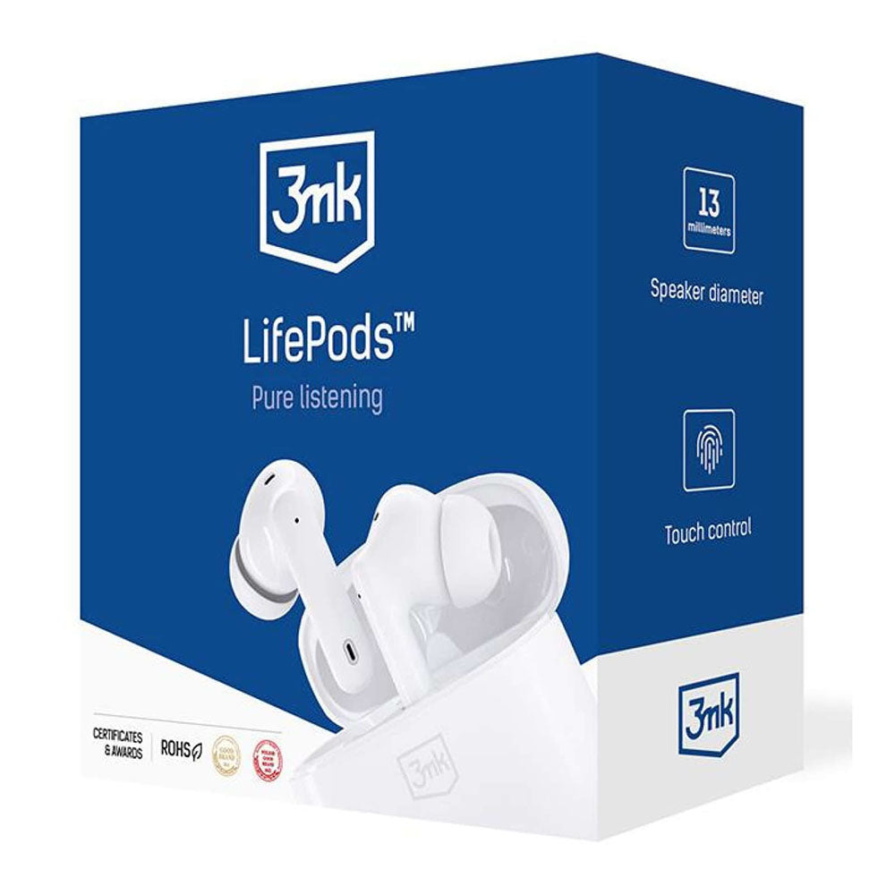 Handsfree Bluetooth 3MK LIFEPODS, TWS, ANC, Biela