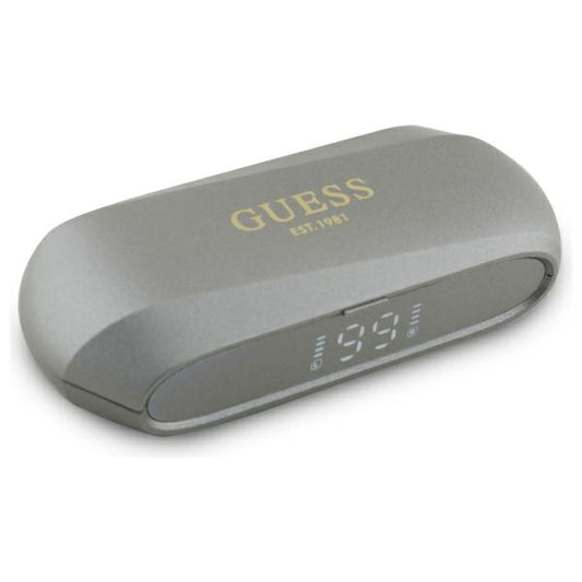 Handsfree Bluetooth Guess Elongated Metallic Printed Logo, TWS, Sivá