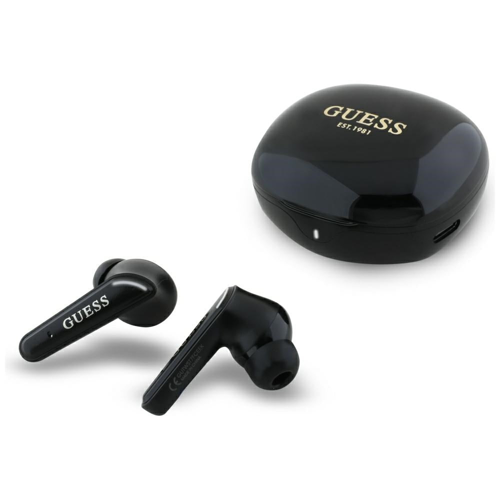Handsfree Bluetooth Guess Flat Classic Logo Electroplated, TWS, Čierna