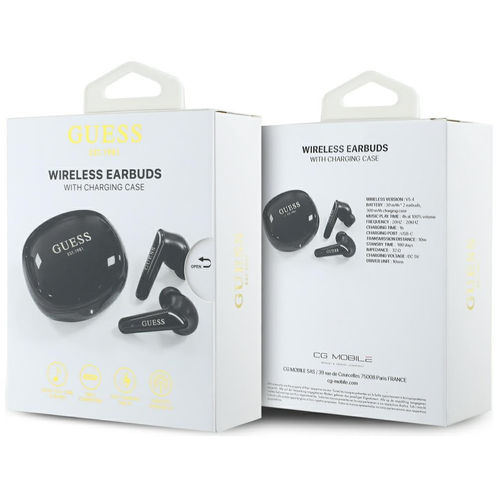 Handsfree Bluetooth Guess Flat Classic Logo Electroplated, TWS, Čierna