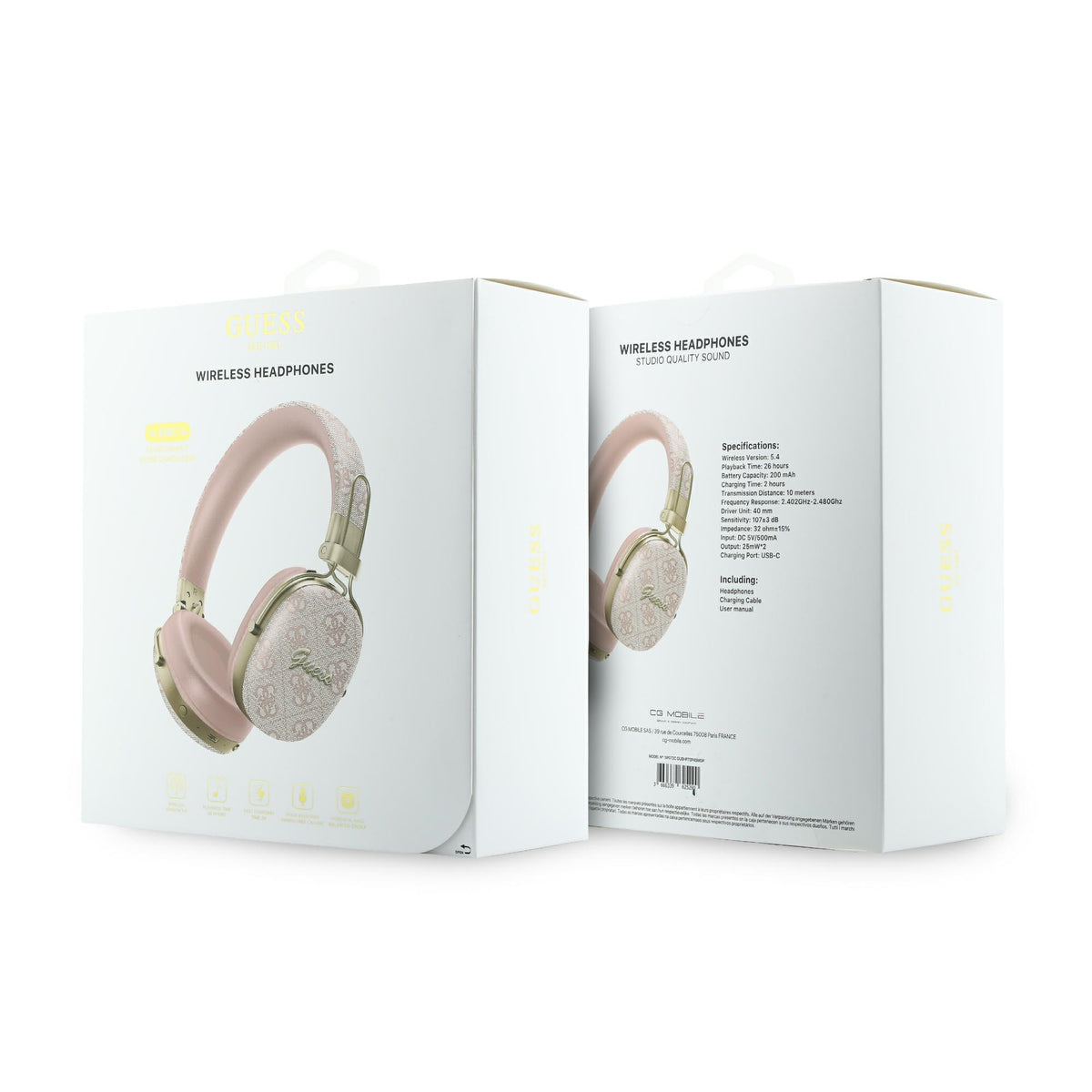 Handsfree Bluetooth Guess Metal 4G Script Logo, A2DP, Ružová