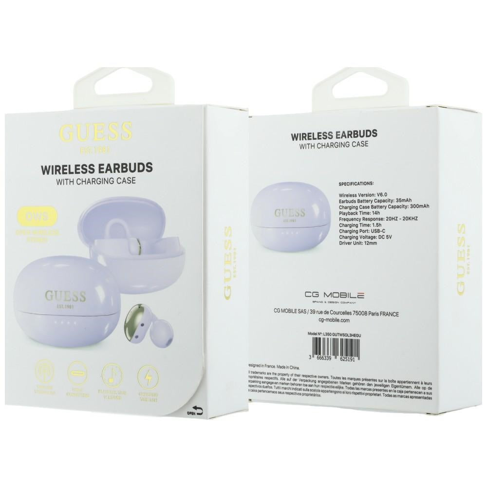 Handsfree Bluetooth Guess Metalický povrch s elektrolytickými časťami Classic, TWS, fialová