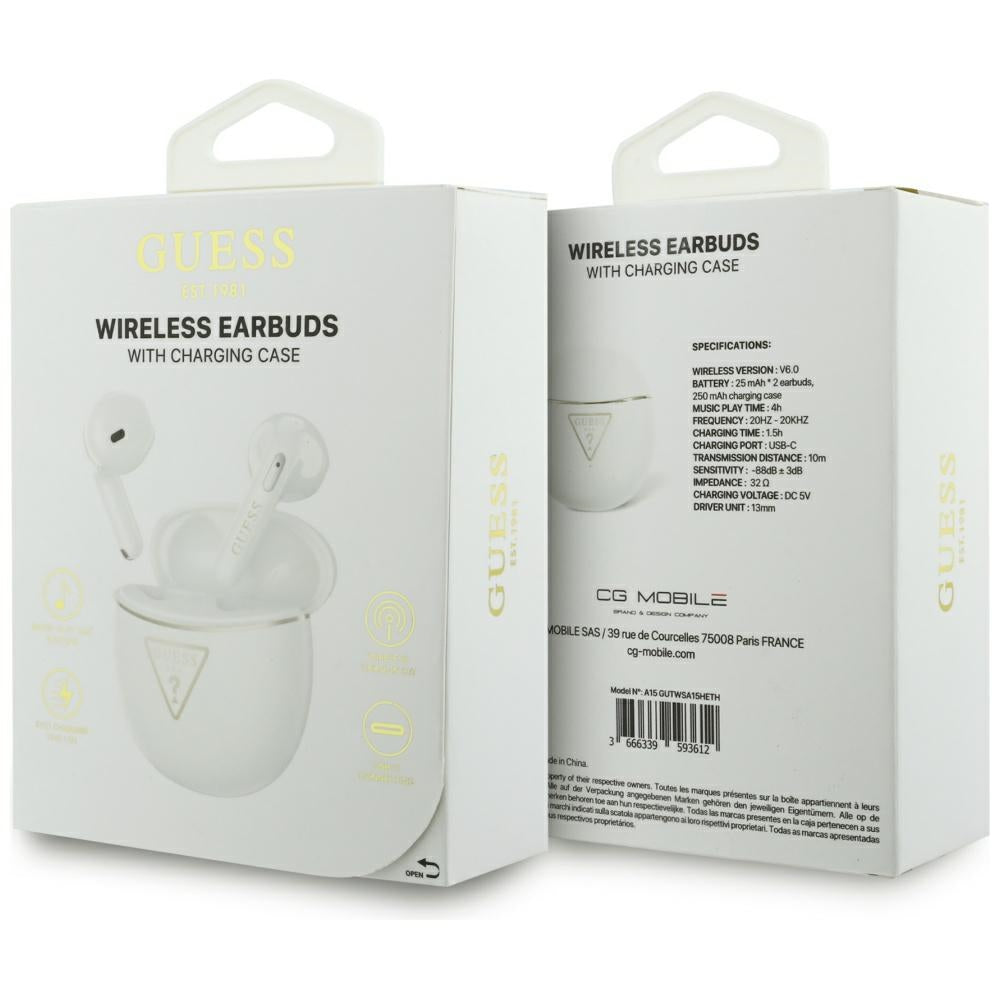 Handsfree Bluetooth Guess Script Print, TWS, Biely
