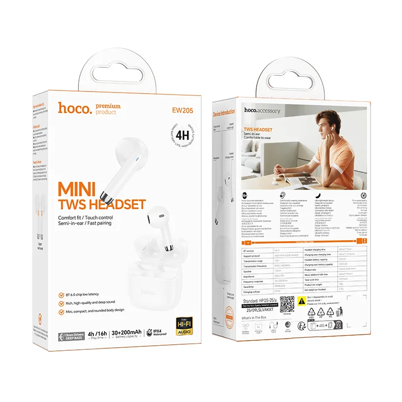 Handsfree Bluetooth HOCO EW205, TWS, Biela
