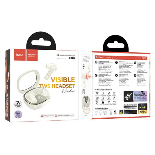 Handsfree Bluetooth HOCO Shadow EQ6, TWS, Biela