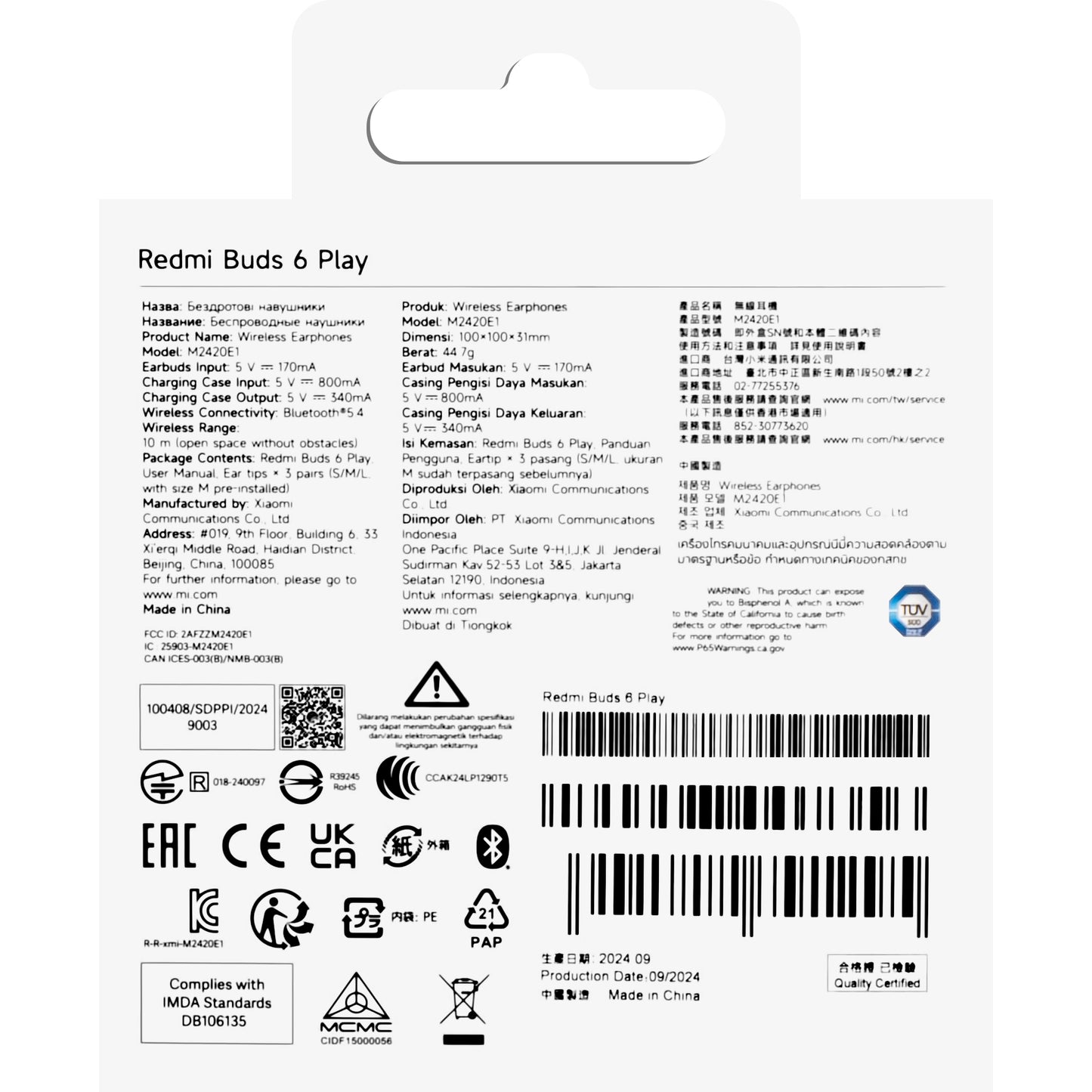 Handsfree Bluetooth Xiaomi Redmi Buds 6 Play, TWS, Ružová BHR8775GL