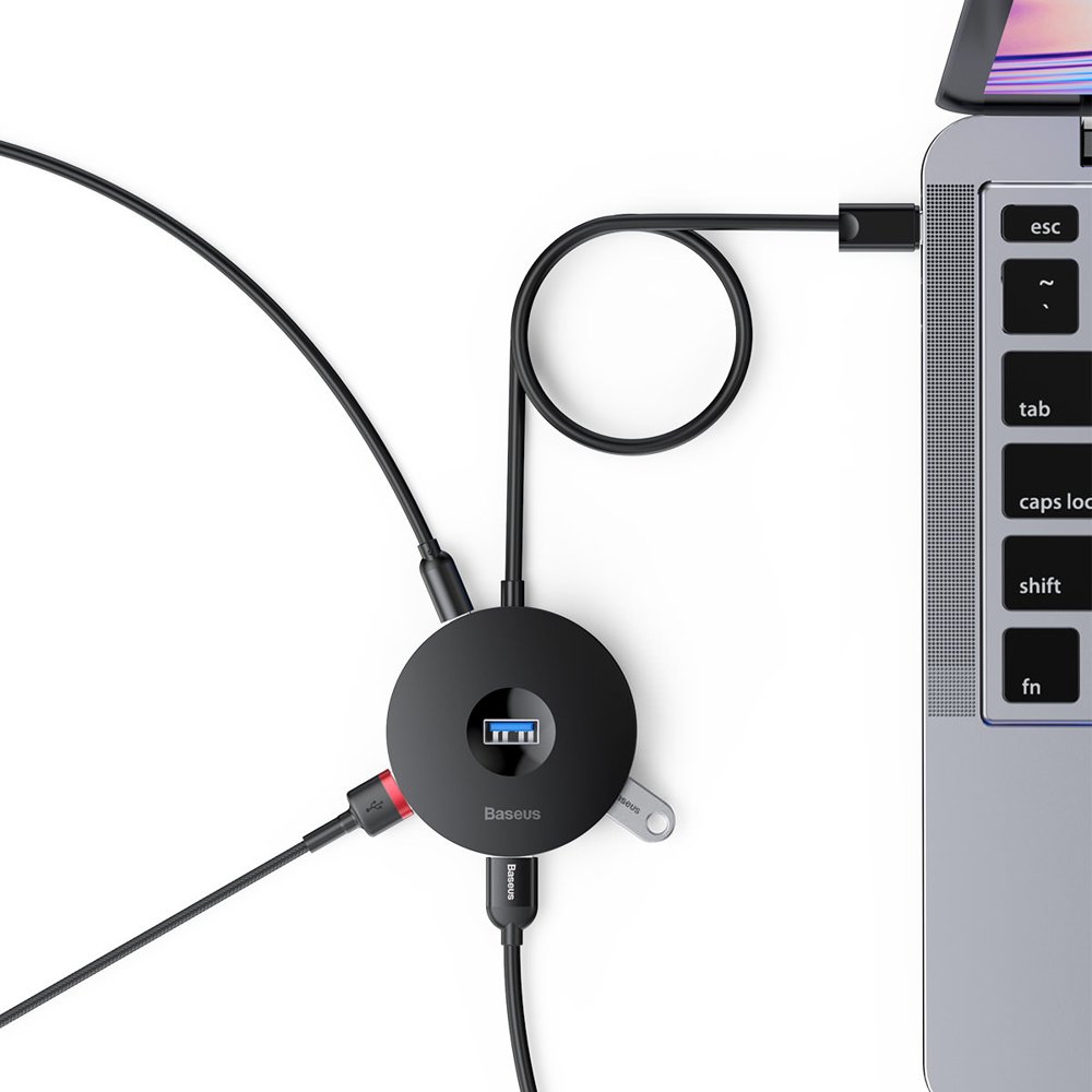 Baseus USB Hub Round, 3 x USB-A - 1 x USB-A 3.0, 1m, Black CAHUB-U01 CAHUB-U01