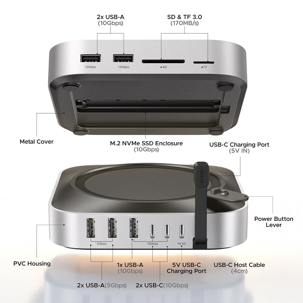 Multifunkčný hub UGREEN CM841A (95094) pre Apple Mac Mini M4 / Pro, 10v1, sivý