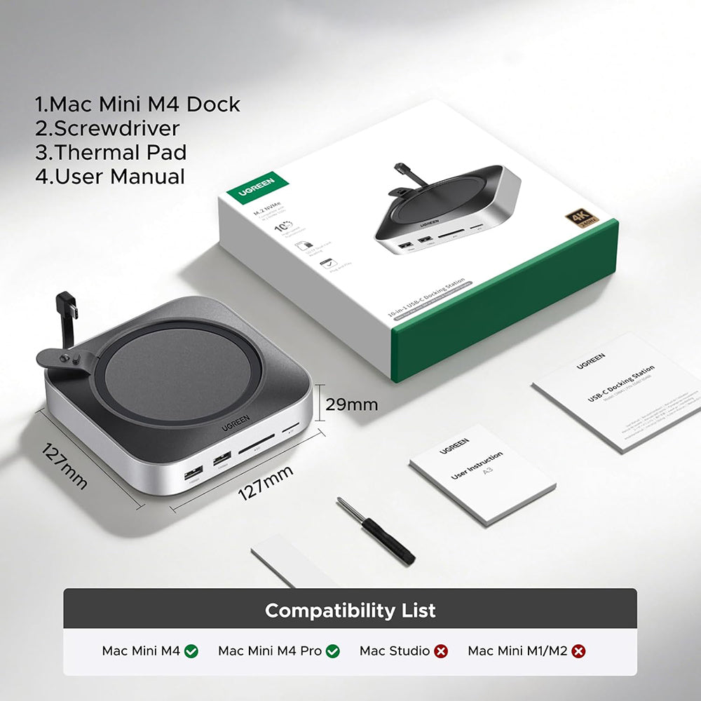 Multifunkčný hub UGREEN CM841A (95094) pre Apple Mac Mini M4 / Pro, 10v1, sivý
