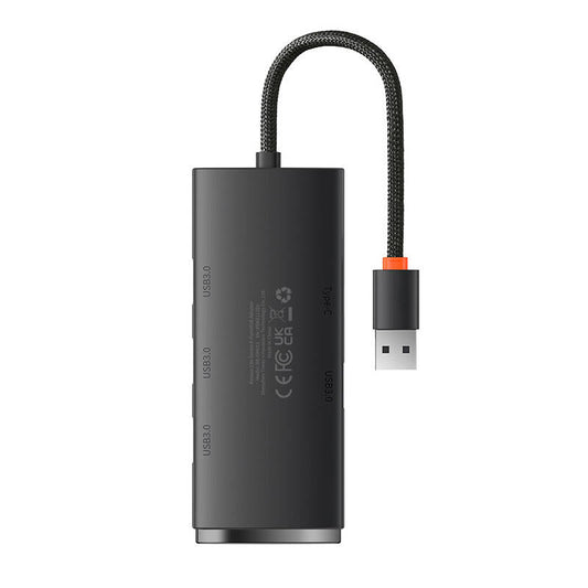 Rozbočovač USB Baseus Lite, 4 x USB-A 3.0 - 1 x USB-C, 0,25 m, čierny WKQXX030001