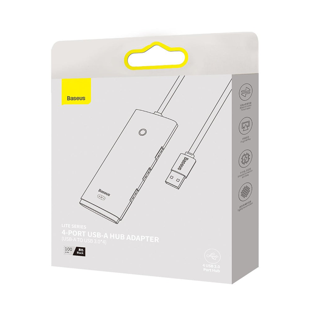 Hub USB Baseus Lite, 4 x USB-A 3.0 - 1 x USB-C, 1m, Čierny WKQX030101