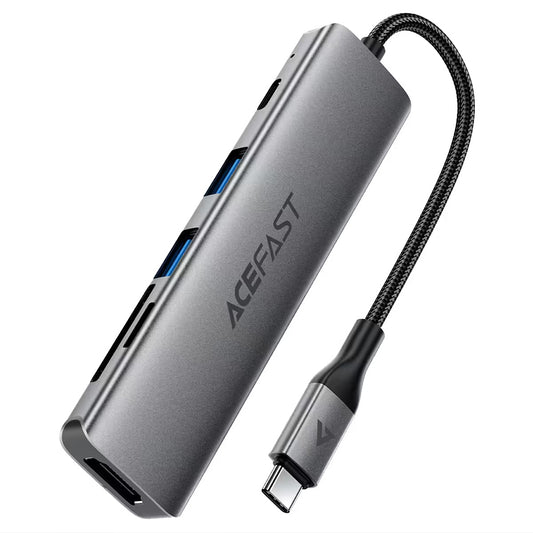 Hub USB-C Acefast J18, 6v1, Sivý