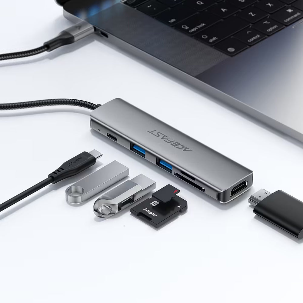 Hub USB-C Acefast J18, 6v1, Sivý