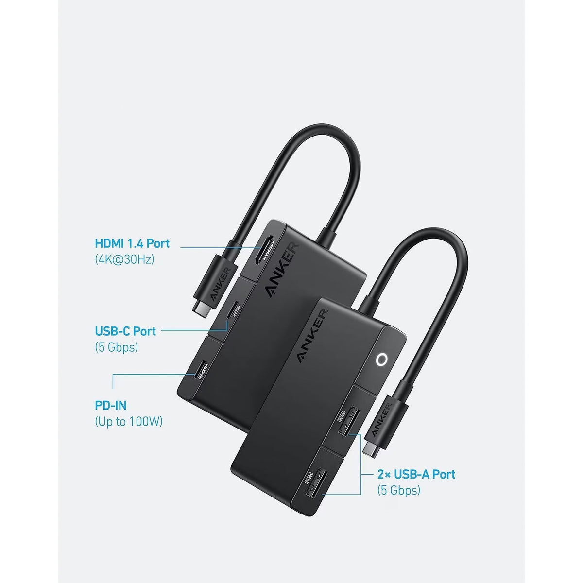 USB-C rozbočovač Anker 332, 2 x USB-A - 2 x USB-C - 1 x HDMI, čierny A8356G11