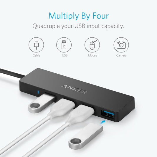 Anker USB-C rozbočovač, 4 x USB-A 3.0, čierny A8309G11