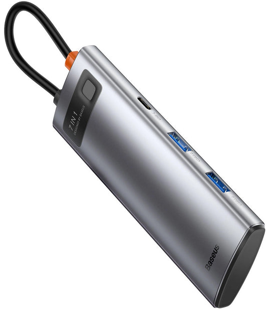 Hub USB-C Baseus Metal Gleam, 2 x USB-A 3.0 - 2 x USB-C - 1 x HDMI - 1 x SD - 1 x microSD, Sivý WKWG020113