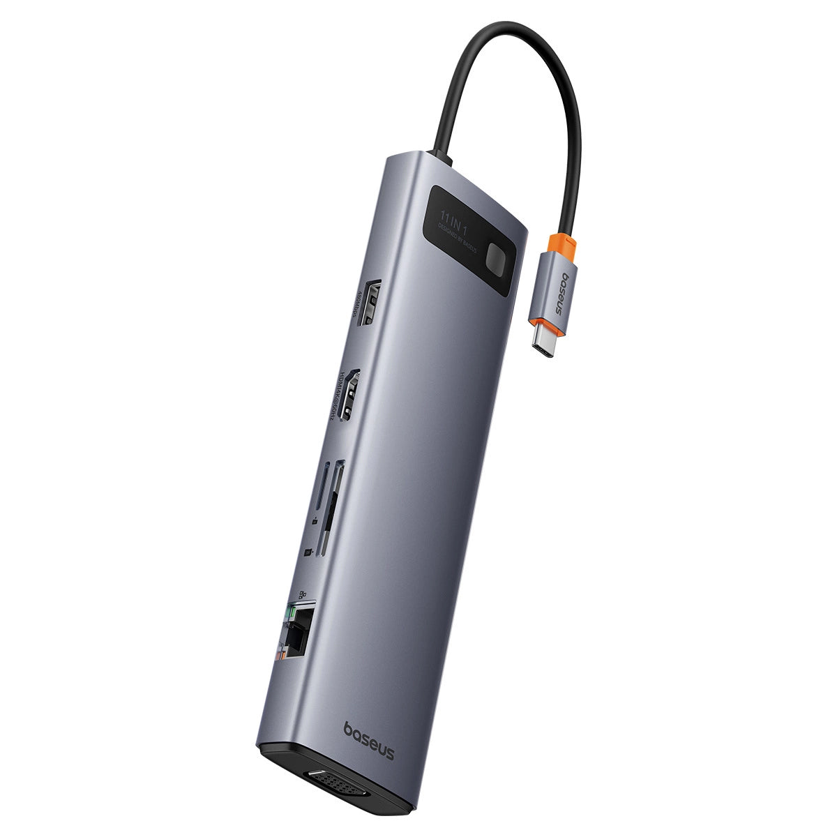 Hub USB-C Baseus Metal Gleam, 3 x USB-A 3.0 - 1 x USB-A - 1 x USB-C - 1 x HDMI - 1 x VGA - 1 x Jack 3.5mm - 1 x RJ45 - 1 x SD - 1 x microSD, Sivý