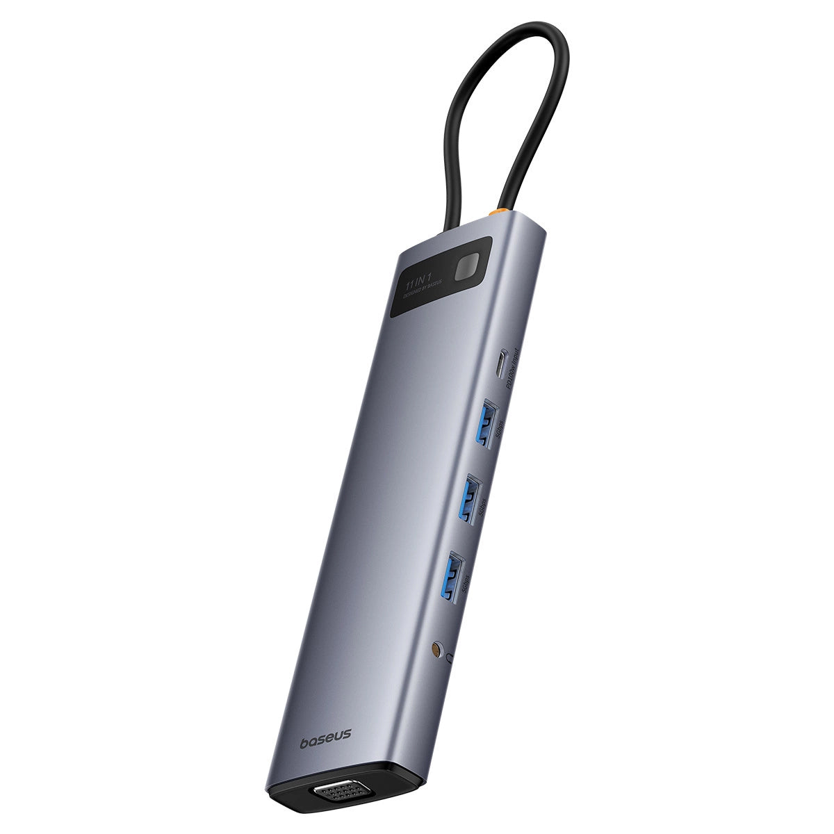 Hub USB-C Baseus Metal Gleam, 3 x USB-A 3.0 - 1 x USB-A - 1 x USB-C - 1 x HDMI - 1 x VGA - 1 x Jack 3.5mm - 1 x RJ45 - 1 x SD - 1 x microSD, Sivý