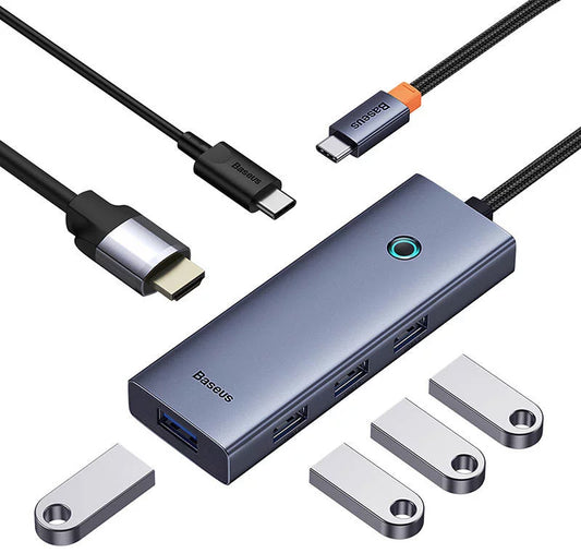 Hub USB-C Baseus UltraJoy, 4 x USB-A 3.0 - 1 x USB-C - 1 x HDMI, Sivý B00052807813-01