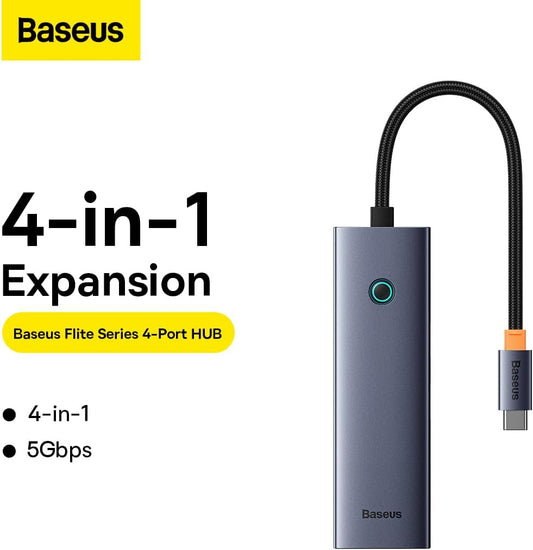Baseus UltraJoy USB-C rozbočovač, 3 x USB-A 3.0 - 1 x RJ45, sivá B0005280A813-00