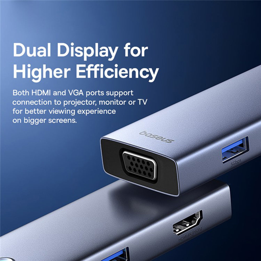 Hub USB-C Baseus UltraJoy, 4 x USB-A 3.0 - 1 x USB-C - 1 x HDMI - 1 x VGA, Sivý B00052803811-01