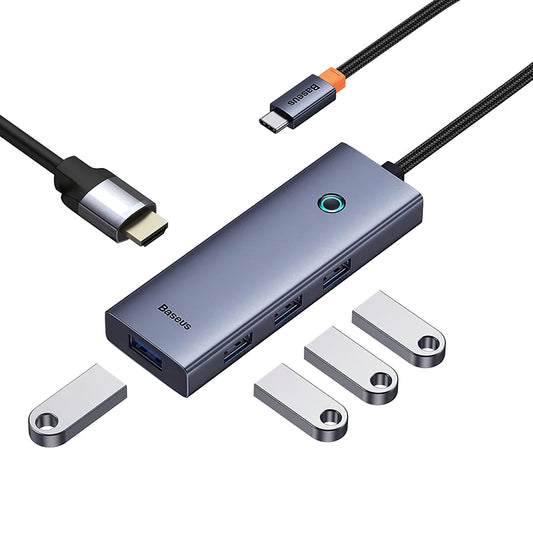 Baseus UltraJoy USB-C rozbočovač, 4 x USB-A 3.0 - 1 x HDMI, sivá B00052809813-00