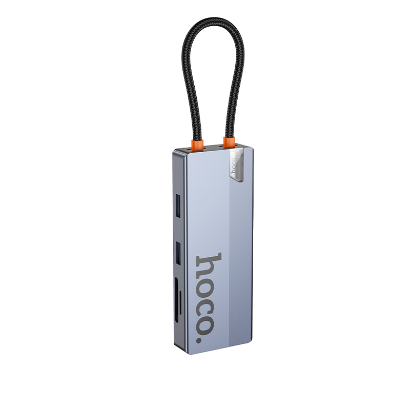 USB-C rozbočovač HOCO HB52, 2 x USB-A 3.0 - 2 x USB-C - 1 x HDMI - 1 x RJ45 - 1 x SD - 1 x microSD, Sivý