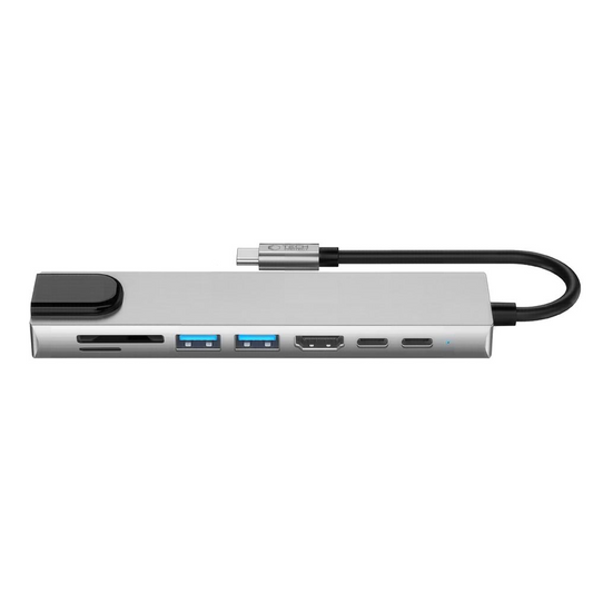 USB-C rozbočovač Tech-Protect HB09, 2 x USB-A 3.0 - 2 x USB-C - 1 x HDMI - 1 x RJ45 - 1 x SD - 1 x microSD, Sivý