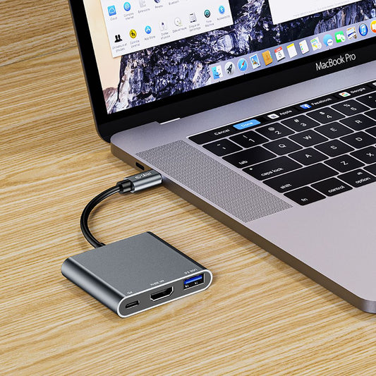 Rozbočovač USB-C Tech-Protect V1, USB-A 3.0 - 1 x USB-C - 1 x HDMI, sivý
