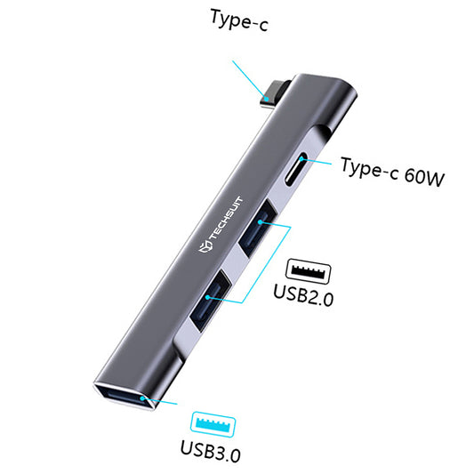 Hub USB-C Techsuit H12 ZenithDock, 4in1, Sivý