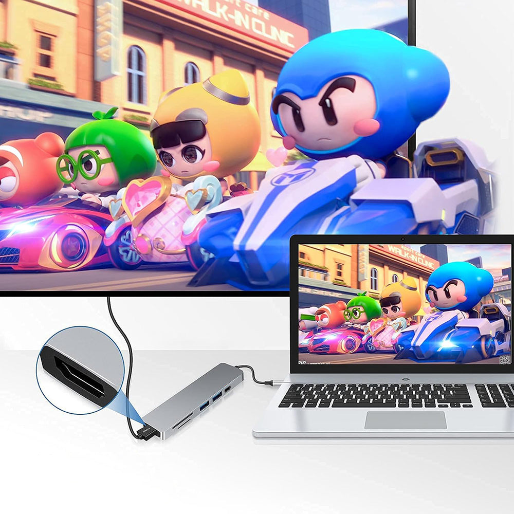 Hub USB-C Techsuit H5 TurboChargeX, 6v1, Sivý