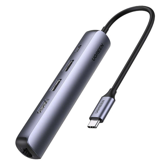 Hub USB-C UGREEN CM418 (10919), 2 x USB-A 3.0 - 1 x USB-C - 1 x HDMI - 1 x RJ45, Sivý