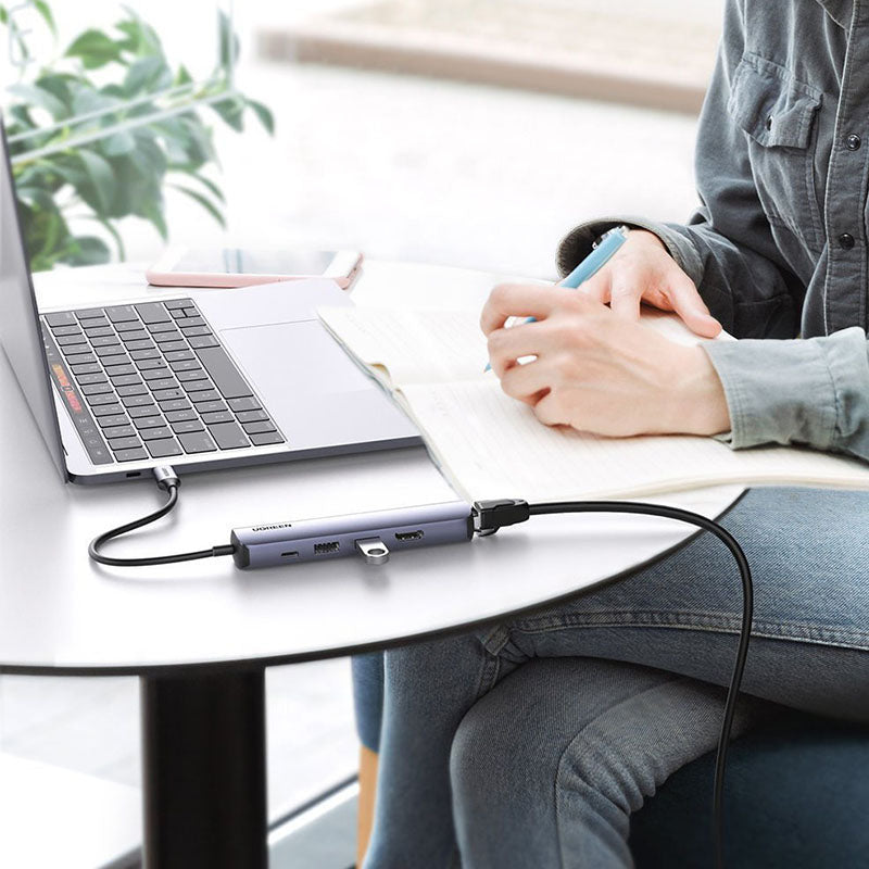 UGREEN CM418 USB-C Hub (10919), 2 x USB-A 3.0 - 1 x USB-C - 1 x HDMI - 1 x RJ45, Gray