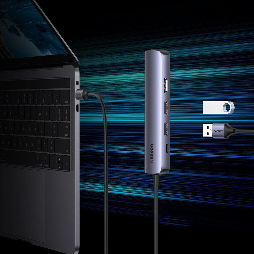 UGREEN CM418 USB-C Hub (10919), 2 x USB-A 3.0 - 1 x USB-C - 1 x HDMI - 1 x RJ45, Gray