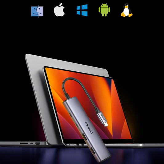 USB-C rozbočovač UGREEN CM473, 2 x USB-A 3.0 - 2 x USB-C, 0,20 cm, sivý